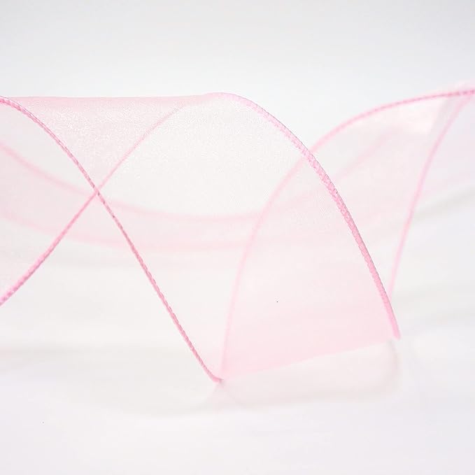 CT CRAFT LLC Sheer Organza Wired Ribbon 2.5" x 50Yards Pink - Image 3