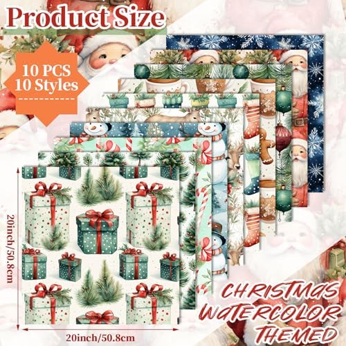 Hahafelt 10 Pcs Watercolor Christmas Quilting Fabric Bundles 20 x 20 Inch