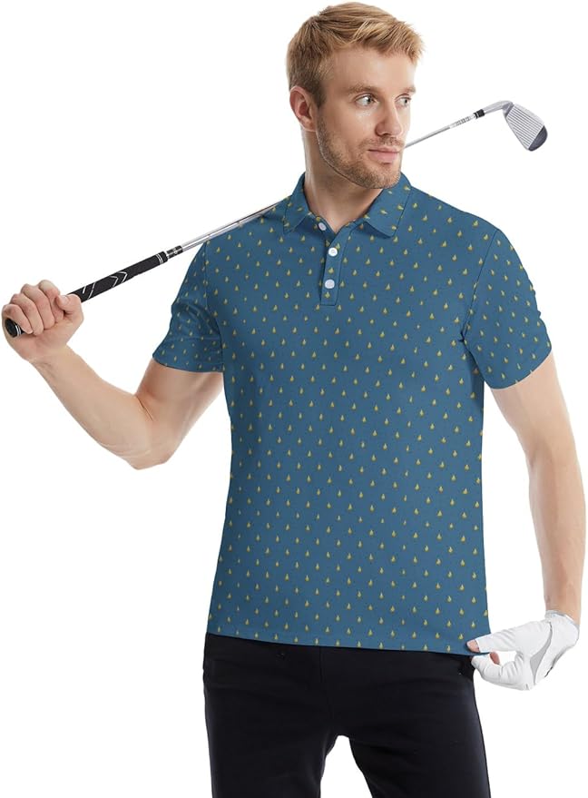 HUURAY Funny Golf Polos for Men Funny Print Short Sleeve Shirts Quick Dry Polo Shirts Hawaiian Shirt Performance Golf Outfits