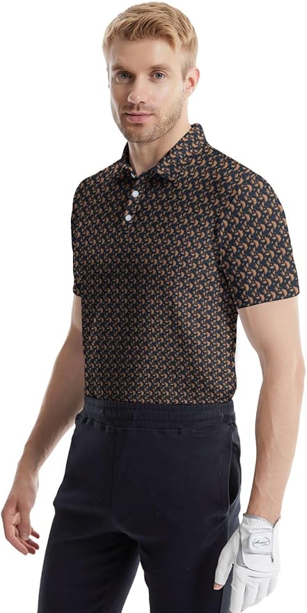 HUURAY Funny Golf Polos for Men Funny Print Short Sleeve Shirts Quick Dry Polo Shirts Hawaiian Shirt Performance Golf Outfits