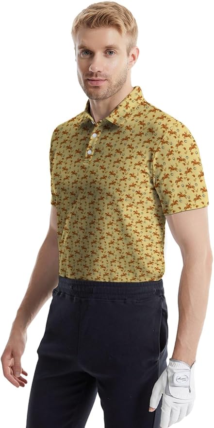 HUURAY Funny Golf Polos for Men Funny Print Short Sleeve Shirts Quick Dry Polo Shirts Hawaiian Shirt Performance Golf Outfits