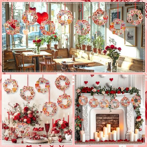 Hollowfly 48 Sets Vintage Valentine DIY Wreath Craft Kit for Kids Classroom