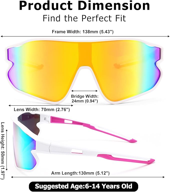 Kids Baseball Sunglasses - Youth Baseball Sunglasses for Boys Girls - Sports Softball Shades Age 6-14