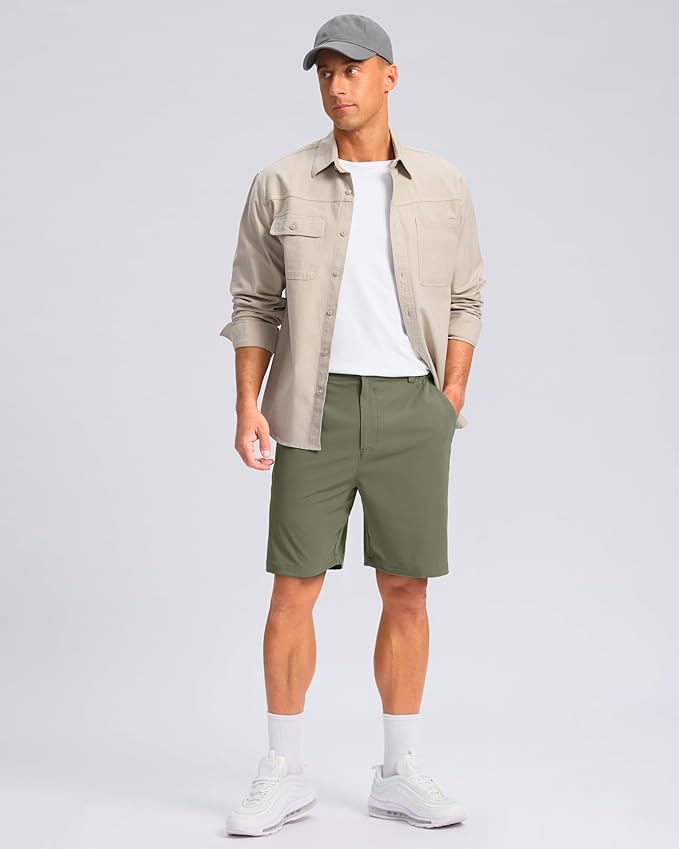 Pudolla Men's Casual Shorts 7"/9"/5" Lightweight Golf Shorts with 3 Pockets Stretch Quick Dry Comfy Work Shorts