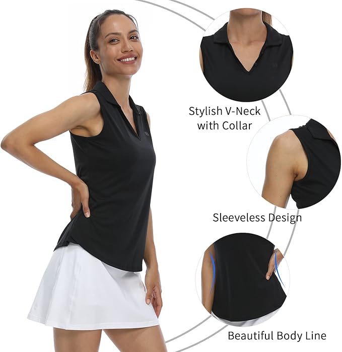 LastFor1 Women's Sleeveless Polo Golf Shirts Quick Dry 50+ UV Protection V-Neck with Collar Lightweight Tennis Tank Tops