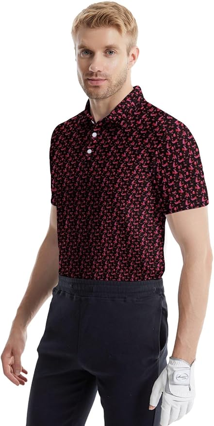 HUURAY Funny Golf Polos for Men Funny Print Short Sleeve Shirts Quick Dry Polo Shirts Hawaiian Shirt Performance Golf Outfits