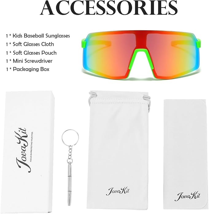 JOVAKIT Kids Baseball Sunglasses for Boys Girls Age 3-13, Youth Baseball Sun Glasses UV400 Sports Cycling Shades