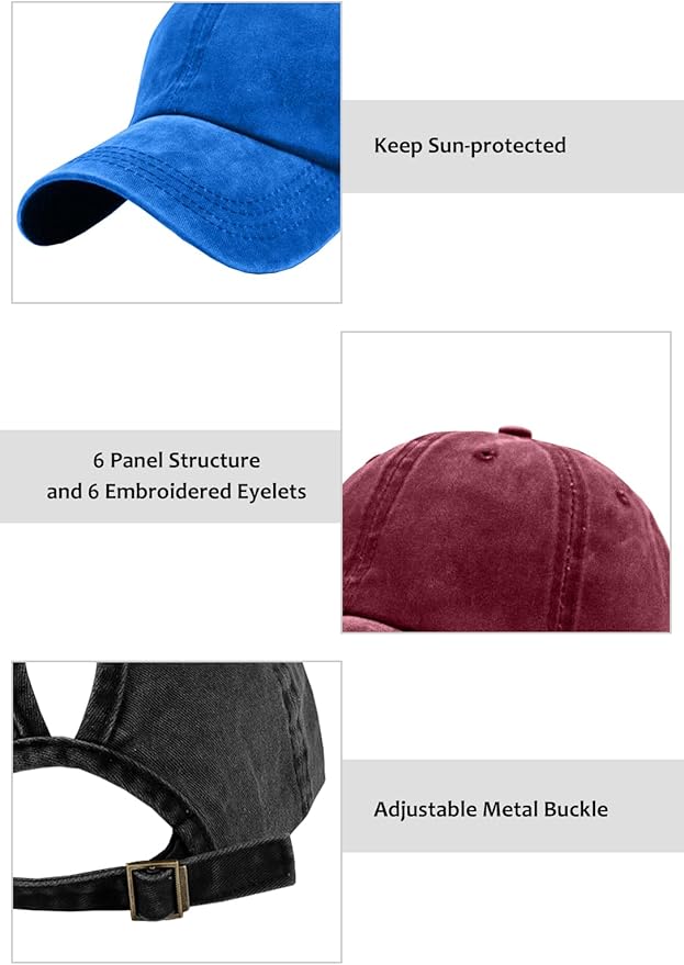 Womens Vintage Washed Distressed Baseball-Cap with Ponytail Hole Sport Golf Hat