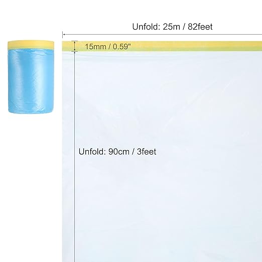 uxcell Pre-Taped Masking Film, 3ft x 82ft Plastic Paint Drop Cloth - Image 2