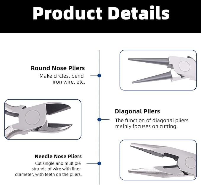 Glarks 8Pcs Jewelry Making Pliers Tools Kit includes Needle Nose Pliers - Image 5