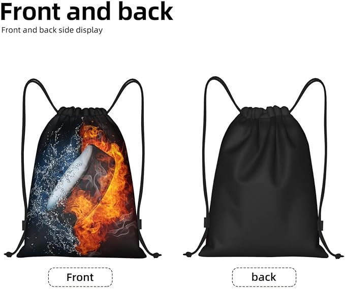 Boys Hockey Drawstring Bags, Sports-Themed Drawstring Backpack Casual Knapsack with Water and Fire Printed for Kids Teens Adults Women Men for Gym Travel Swimming Hiking Camping, Small
