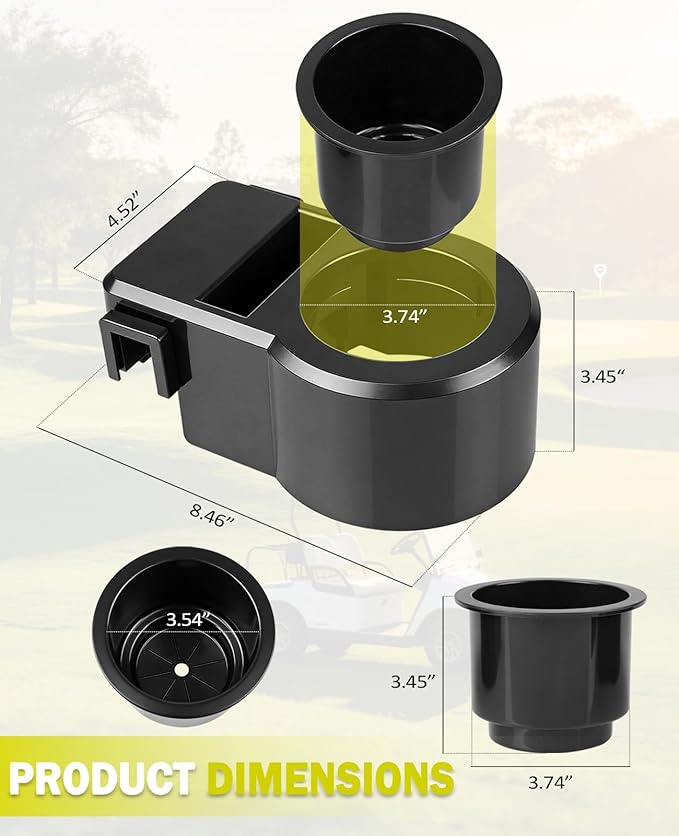 Universal Golf Cart Cup Holders, 2Pack Upgraded Waterproof Drink Holder with Phone Holder, No Drilling Space-Saving Golf Cart Accessories for EZGO Club Car Yamaha, Fits 1"-1.25" Square Tube & Grab Bar