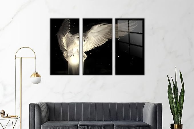 SpiritualHands White Owl Tempered Glass Wall Art Painting - Image 3