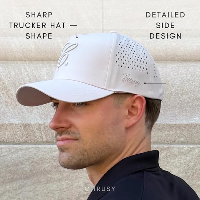 CITRUSY Athletic Trucker Golf Hat | Performance Mens 5 Panel Cap | Cool Breathable Waterproof Workout Running Snapback