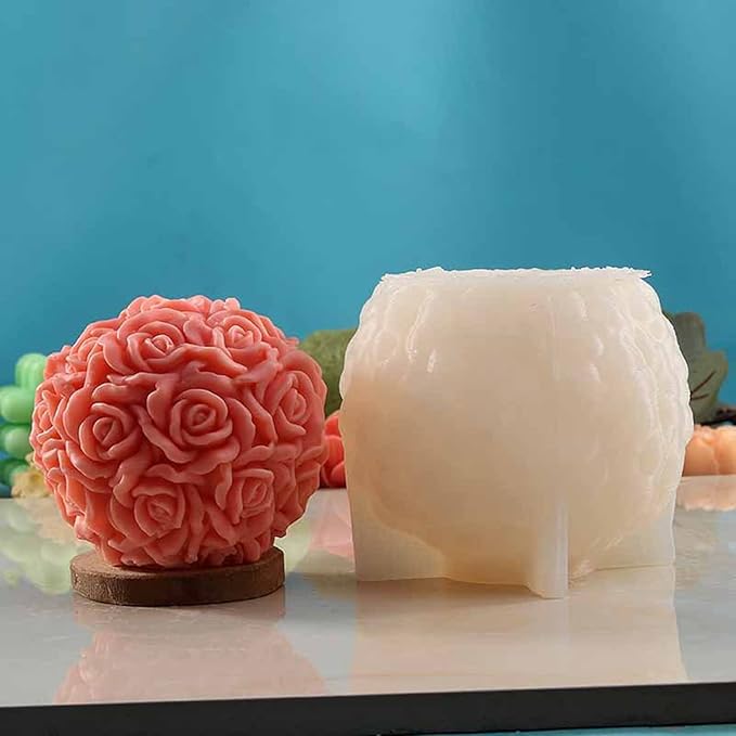 Large Rose Ball Candle Mold 3D Rose Flower Silicone Soap Mold - Image 7