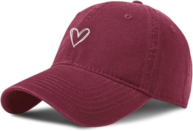 Pairxily Vintage Heart Embroidered Baseball Cap Distressed Adjustable Hat for Women Low Profile Dad Hats Unisex Cotton Cap