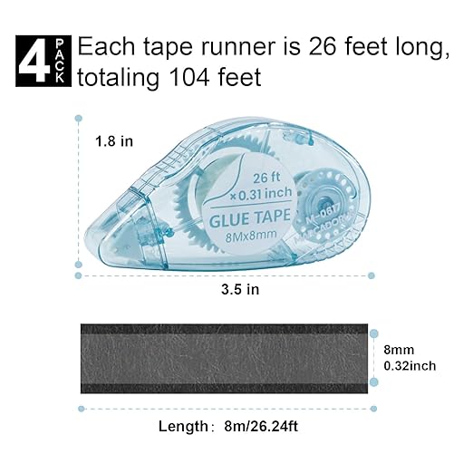 Glue Tape for Scrapbooking, Scrapbook Tape 4 Pcs, Double Sided Tape Roller for - Image 2