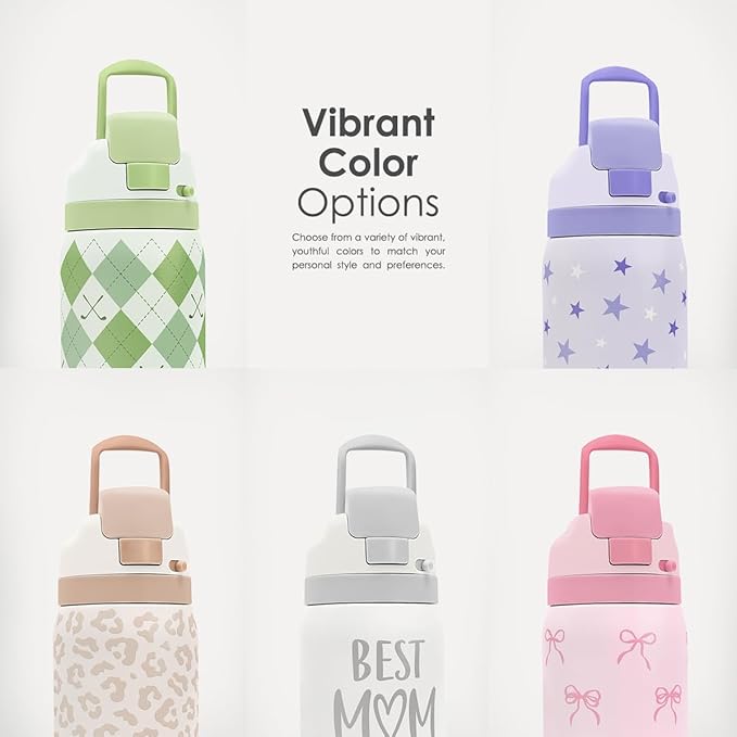 Heart Insulated Stainless Steel Water Bottle with Straw for Sports and Travel, 32oz, Gifts for Women Girls Friends Teens Birthday Christmas