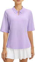 baleaf Women's Golf Shirts Half Sleeve Elbow Length Sleeves Polo Tops Workout Athletic Collared Quarter Zip V Neck UPF