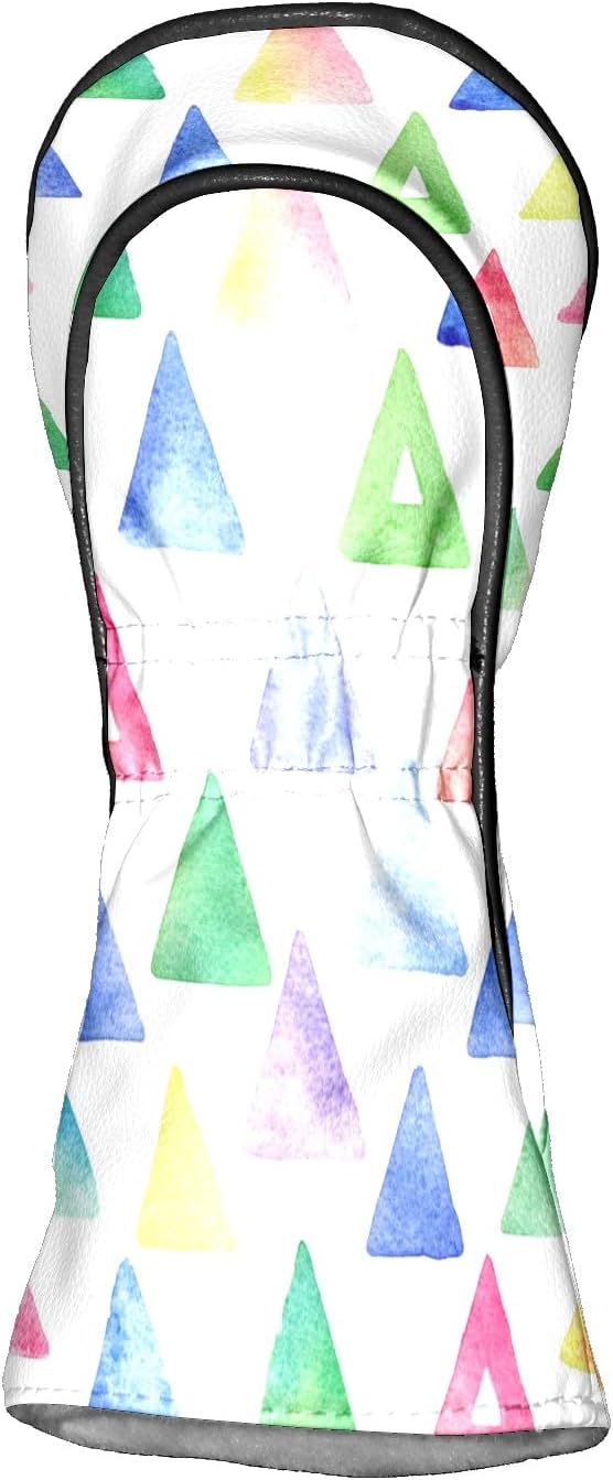 Golf Headcovers Fits Driver Hybrid Fairway 3/5 Wood, Waterproof PU Leather Golf Club Protector, Ideal Sports Accessories & Golfer Gift Colorful Geometry