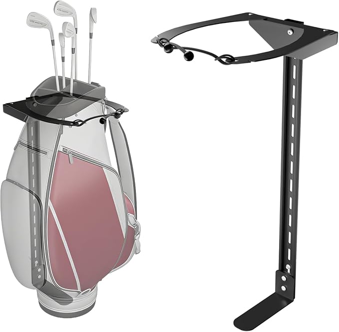 Wall Mount Golf Bag Storage Stand for Garage, Golf Bag Wall Mount with Adjustable Sliding System, Space-Saving Golf Bag Holder for Wall, Fit for Garages,Home, Basements