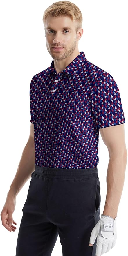 HUURAY Funny Golf Polos for Men Funny Print Short Sleeve Shirts Quick Dry Polo Shirts Hawaiian Shirt Performance Golf Outfits