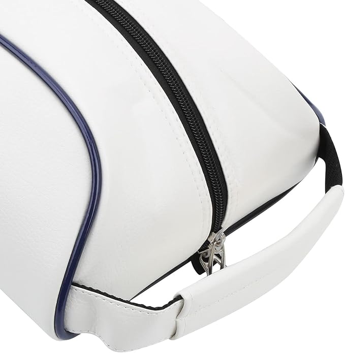 Golf Shoe Bag for Men & Women, PU Leather Travel Shoes Carrier Bag, Dustproof and Lightweight Outdoor Golf Accessories Storage for Sport Shoes, Socks, Tees & Balls(White)
