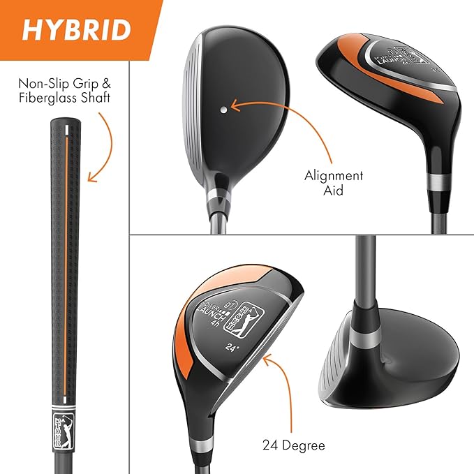 PGA Tour Youth Golf Club Set for Ages 5-15+ (3’5”-5’10”), Right and Left-Handed Kids Golf Sets – Beginner Junior Golf Clubs with Lightweight Stand Bag, Mallet Putter, Hybrid, Driver