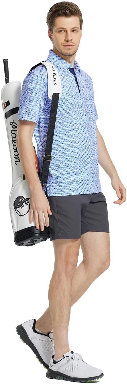 M MAELREG Mens Golf Shirt Short Sleeve Dry Fit Print Moisture Wicking Performance Patterns Collared Polo Shirt