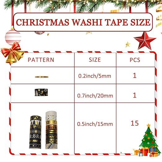 17 Rolls Christmas Washi Tape Set Holiday Washi Tape - Image 2
