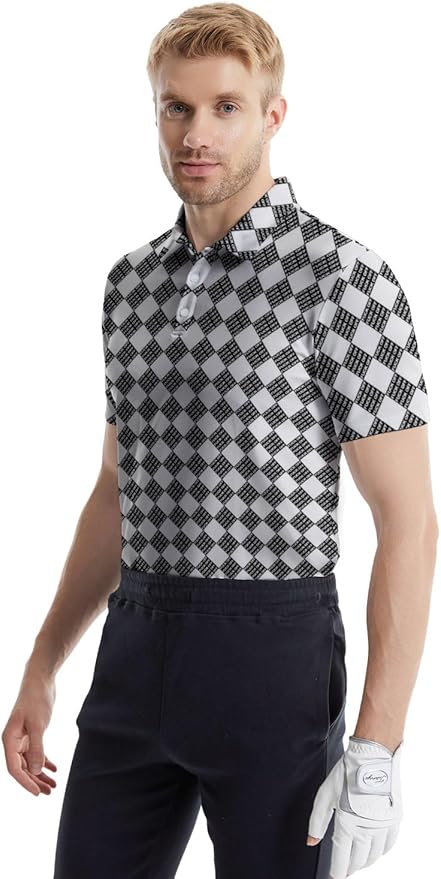 HUURAY Funny Golf Polos for Men Funny Print Short Sleeve Shirts Quick Dry Polo Shirts Hawaiian Shirt Performance Golf Outfits