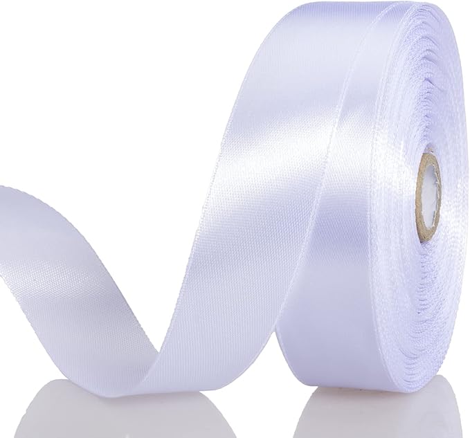 1 Inch White Solid Satin Ribbon, 50 Yards Craft Fabric Ribbon by YASEO