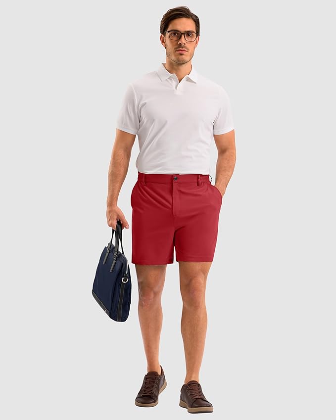 Pudolla Men's Casual Shorts 7"/9"/5" Lightweight Golf Shorts with 3 Pockets Stretch Quick Dry Comfy Work Shorts