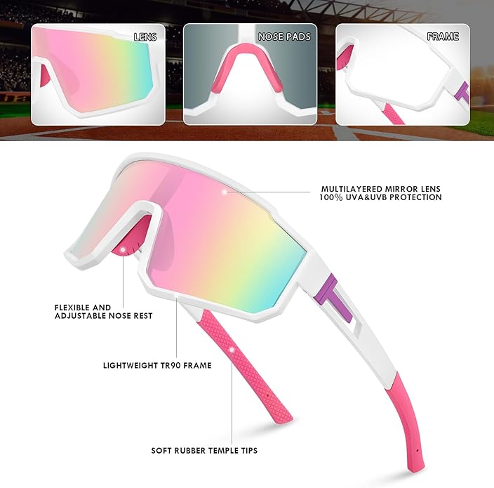 MVPTGRS Youth Baseball Sunglasses for Boys Girls Age 8-14 TR90 Frame Kids Sport Sunglasses for Softball Cycling Baseball Golf