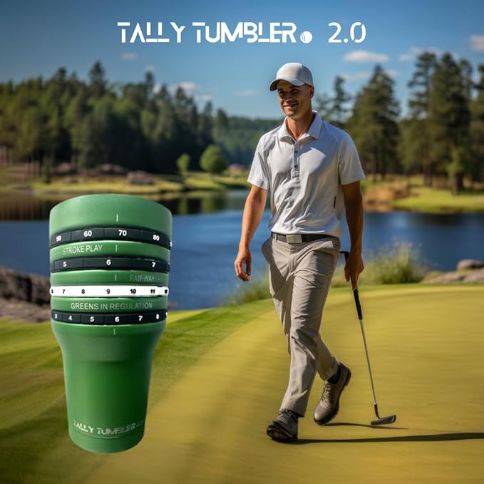 Tally Tumbler Golf Stainless Steel Cup, 30 oz Leak Proof Lid, Double Wall Insulation, Golf Tumbler with Score Keeping Counter (Divot Green)