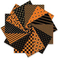 Whaline 12Pcs Halloween Cotton Fabric Bundles 10 x 10 Inch Spider Pumpkin Bat Plaid Stripe Dot Fabric Squares Orange Black Squares Sewing Fabrics for DIY Craft Party Decor