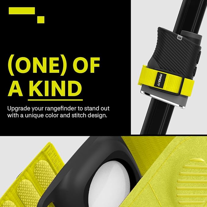 MAG-iT Magnetic Golf Range Finder Strap Designed for AirTag (1st & 2nd Gen) – GPS Tracker Holder Compatible with Find My App – Magnetic Mount for Golf Cart – Neon Yellow