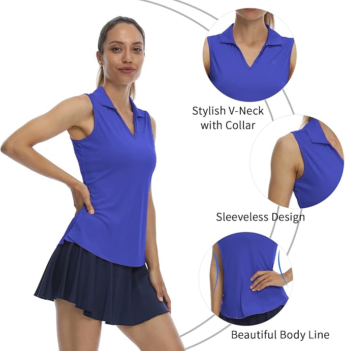 LastFor1 Women's Sleeveless Polo Golf Shirts Quick Dry 50+ UV Protection V-Neck with Collar Lightweight Tennis Tank Tops