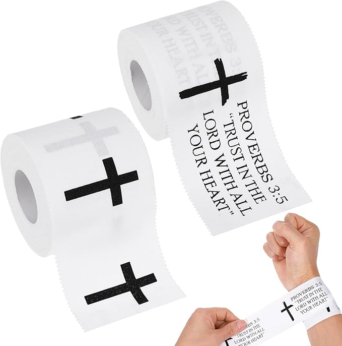 2 Pack Christian Cross Wrist Tape Athletic Sports Faith Bible Verse 2in x 23ft, Cotton White Baseball Wrist Tape Soccer Football Wristband Serrated Edges for Ankle Fingers Injury Wrap Gymnastics