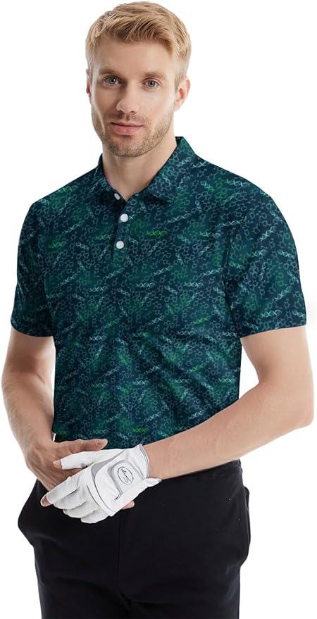 HUURAY Funny Golf Polos for Men Funny Print Short Sleeve Shirts Quick Dry Polo Shirts Hawaiian Shirt Performance Golf Outfits