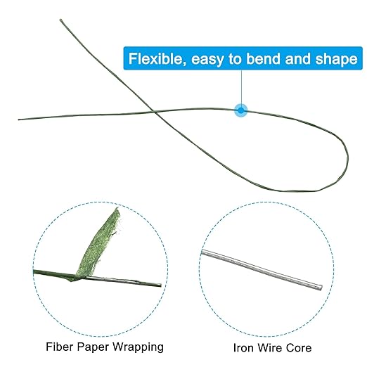 PATIKIL 26 Gauge 16" Floral Stem Wire, Dark Green - Image 3