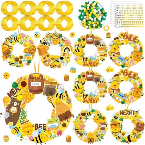 Hollowfly 48 Sets Bee Craft Kits DIY Summer Wreath with Honey Stickers