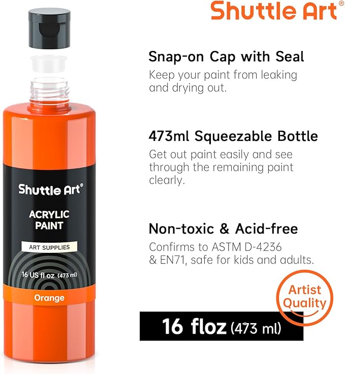 Shuttle Art Acrylic Paint, 12 Colors Acrylic Paint Large Bottle Set, 473ml/16oz - Image 3