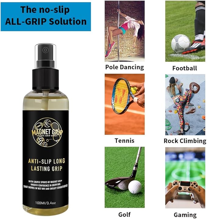 Pousutong MAGNET GRIP Sports Grip Spray - Textured Grip for Tennis, Football, Basketball, Pole Dancing, Baseball, and Golf - 2.5 to 4 Inches