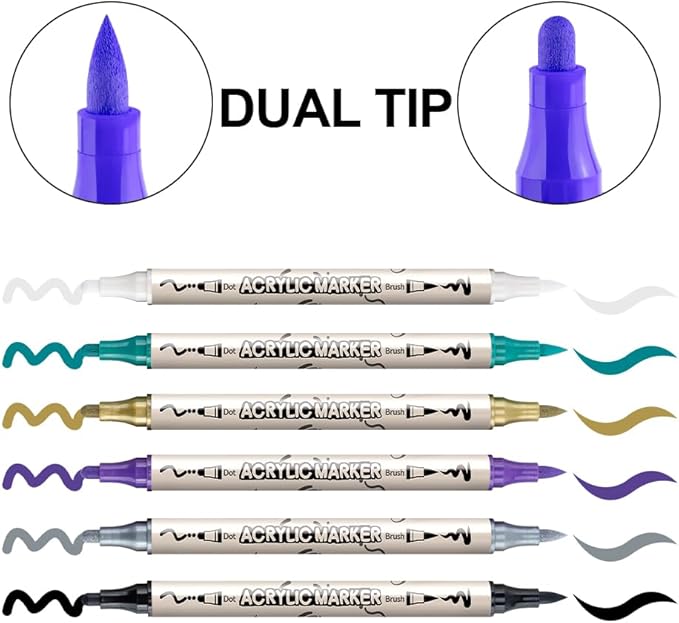 TRANSON 36 Colors Bold and Brush Dual-tip Acrylic Paint Marker Pen Set - Image 4