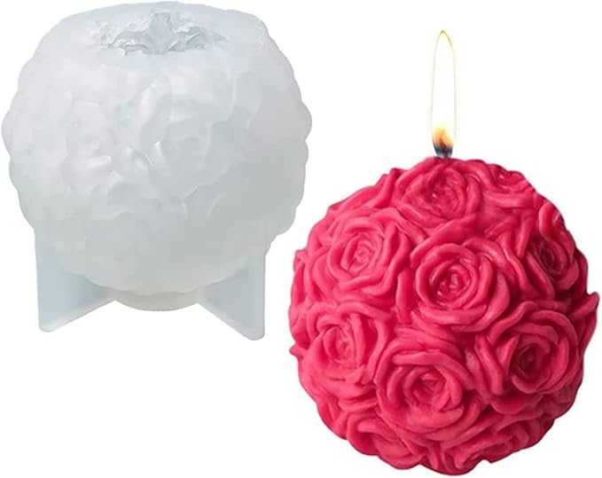 Large Rose Ball Candle Mold 3D Rose Flower Silicone Soap Mold by Anktily