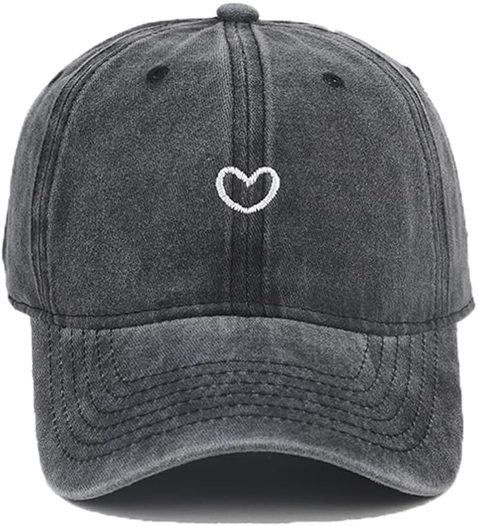 Cute Heart Hats for Women Vintage Washed Cotton Embroidered Baseball Cap Adjustable Low Profile Dad Hat
