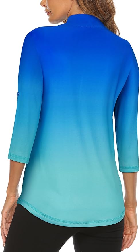 Koscacy Women's 3/4 Roll Sleeve Golf Tennis Polo Shirts UPF50+ Half Zip Dry Fit Workout Tops Athletic Shirt
