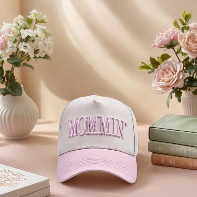 Women’s Mommin Trucker Hat – Vintage Two-Tone Ponytail Baseball Cap, Embroidered Adjustable Hat, Great Gift for Mom & Women