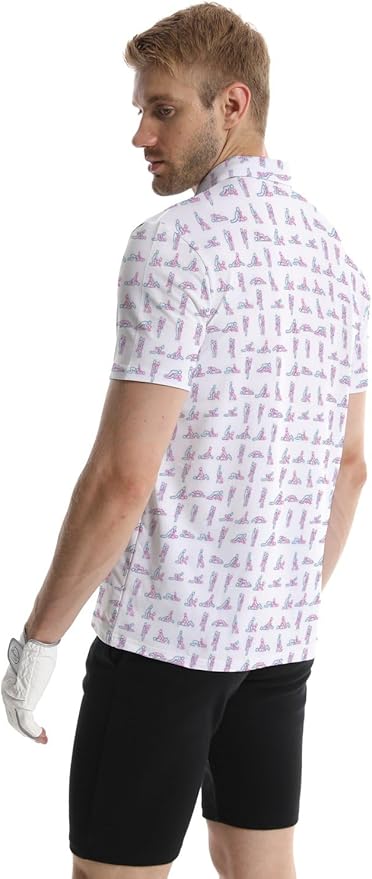 HUURAY Funny Golf Polos for Men Funny Print Short Sleeve Shirts Quick Dry Polo Shirts Hawaiian Shirt Performance Golf Outfits